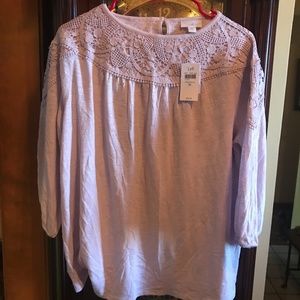 J. Jill Womens Medium Pale Orchid Knit Top W/ Lace Accents NWT